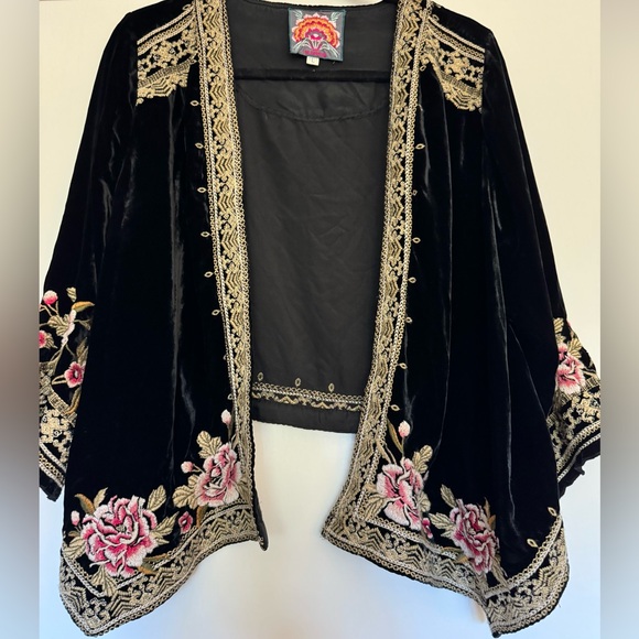 Johnny Was Jackets & Blazers - Johnny Was Black Velvet Jacket with Pink and Gold Embroidery